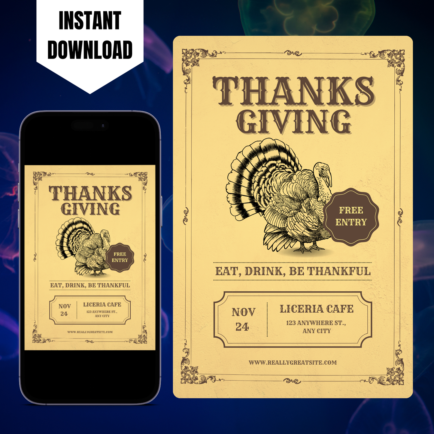 Little Turkey Thanksgiving Invitation Template