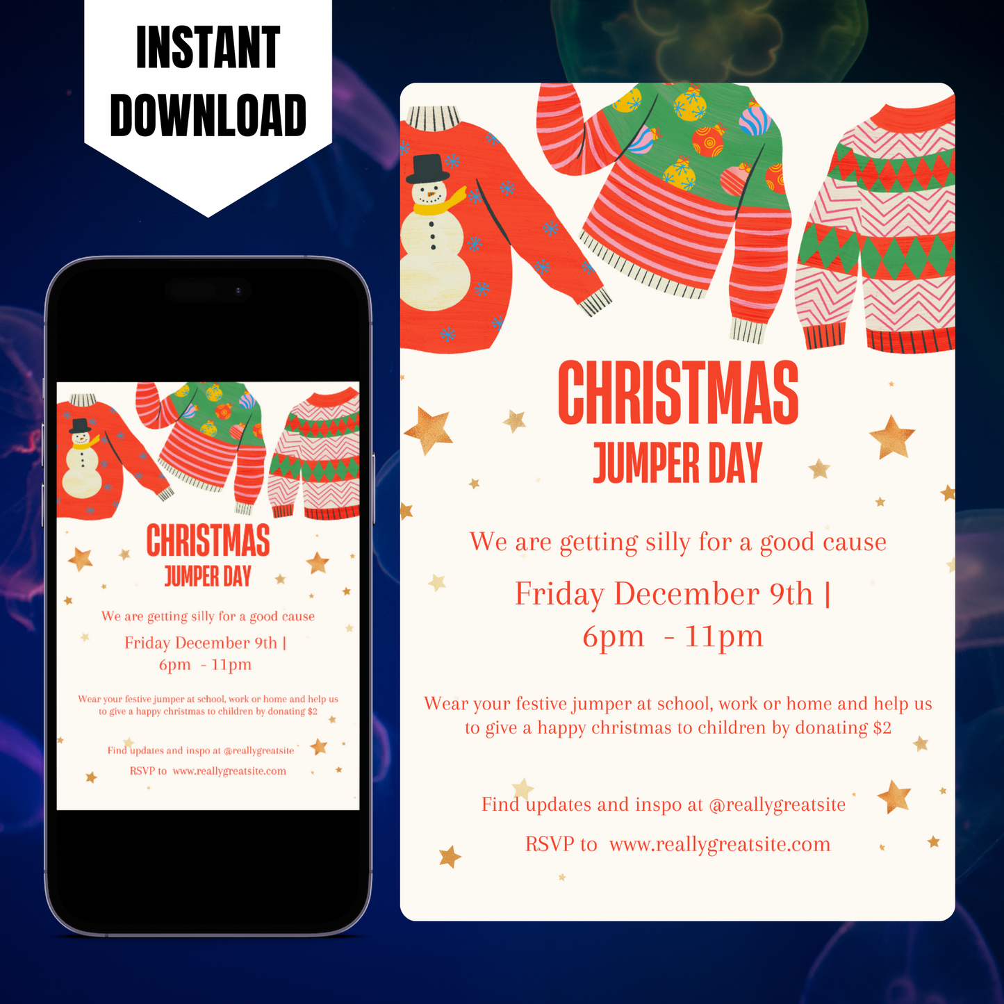 Christmas Jumper Day Invitation Template | Ugly Sweater Christmas Party Invite