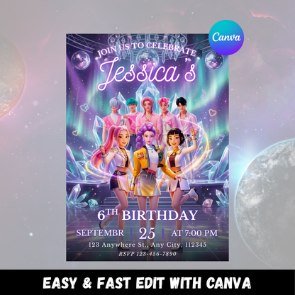 Kpop Demon Hunters Party Invitation – Instant Download Birthday Invite CreativeRino
