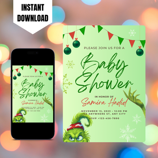 Grinch Baby Shower Invitation Template | Grinchmas Whoville Baby Shower Invite