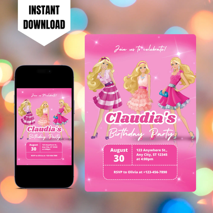 Barbie Doll Birthday Invitation Template CreativeRino