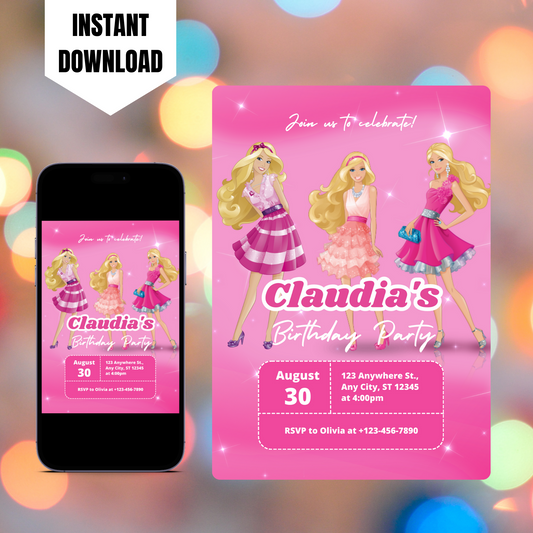 Barbie Doll Birthday Invitation Template