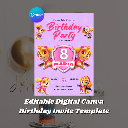 Skye Paw Patrol Birthday Invitation Template - CreativeRino