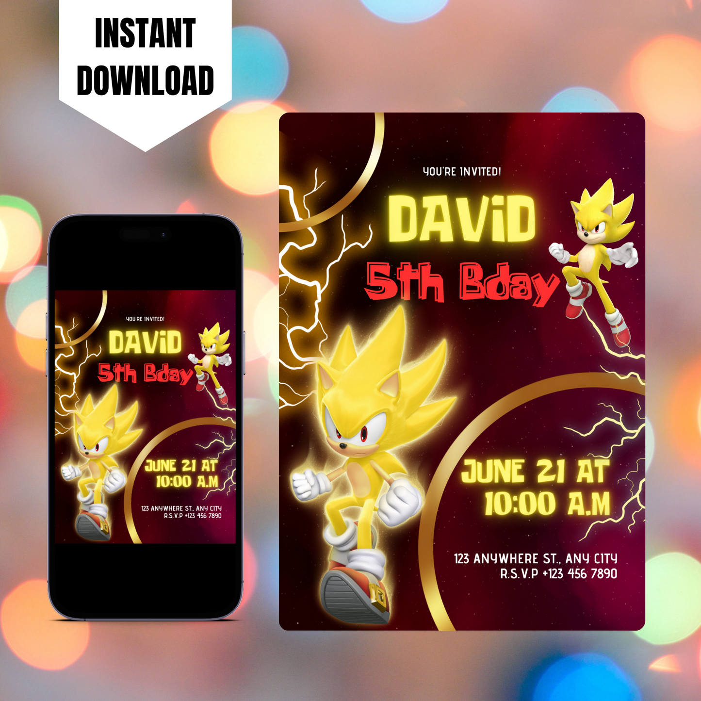 Super Sonic Birthday Invitation Template