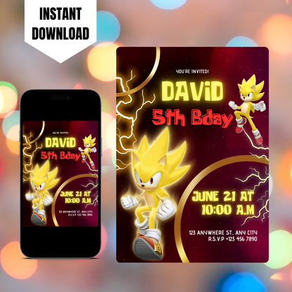 Super Sonic Birthday Invitation Template CreativeRino