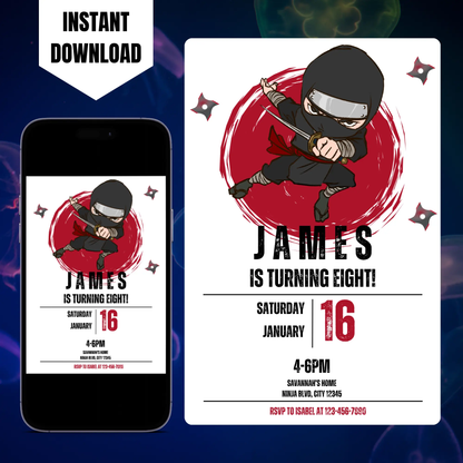 Ninja Birthday Invitation Template | Ninja Warrior Party Invite CreativeRino