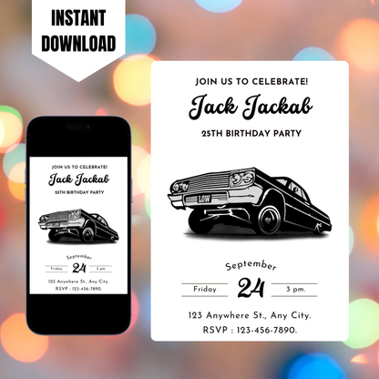 Lowrider Cholo Birthday Invitation Template CreativeRino