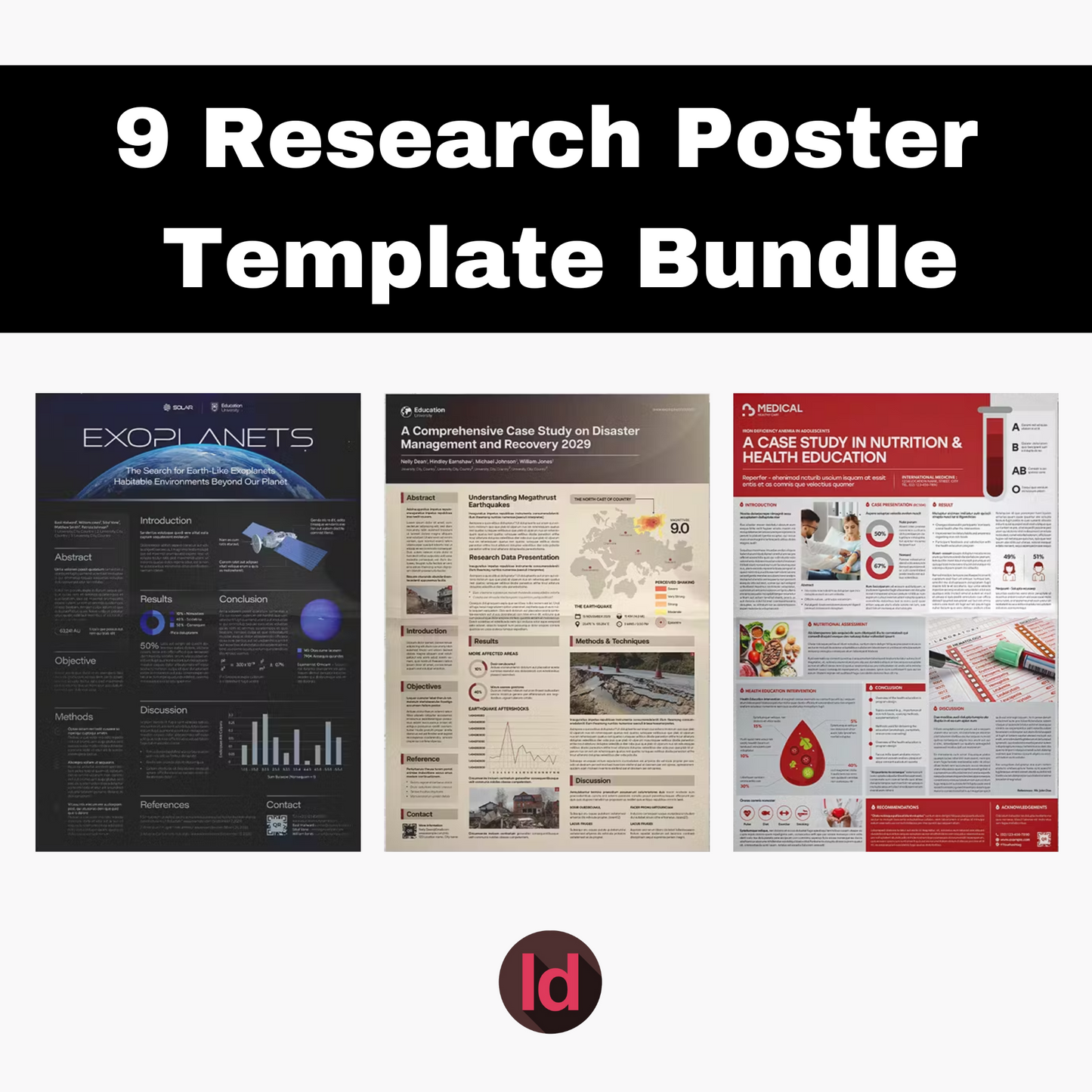 9 Research Poster Template Bundle | Academic Scientific Medical Research Case Study Poster Templates | Adobe Indesign