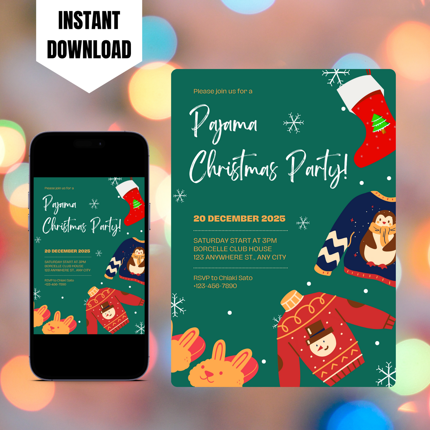 Slumber Christmas Pajamas Party Invitation Template