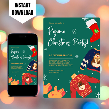 Slumber Christmas Pajamas Party Invitation Template CreativeRino