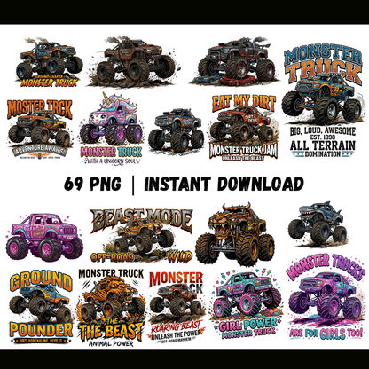 Monster Truck PNG Bundle | Kids Truck Clipart | Monster Jam Style Graphics CreativeRino