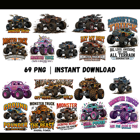 Monster Truck PNG Bundle | Kids Truck Clipart | Monster Jam Style Graphics CreativeRino
