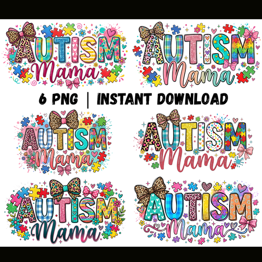 Autism Mama PNG | Autism Awareness PNG Sublimation Design | Coquette Faux Yarn Designs CreativeRino