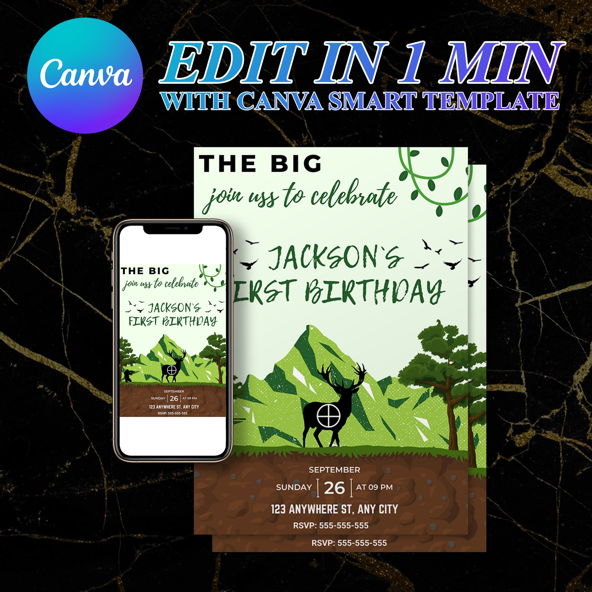 The Big One Hunting Birthday Invitation Template - CreativeRino