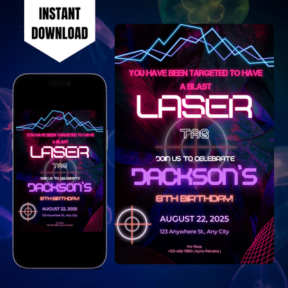 Laser Gaming Birthday Invitation Template CreativeRino