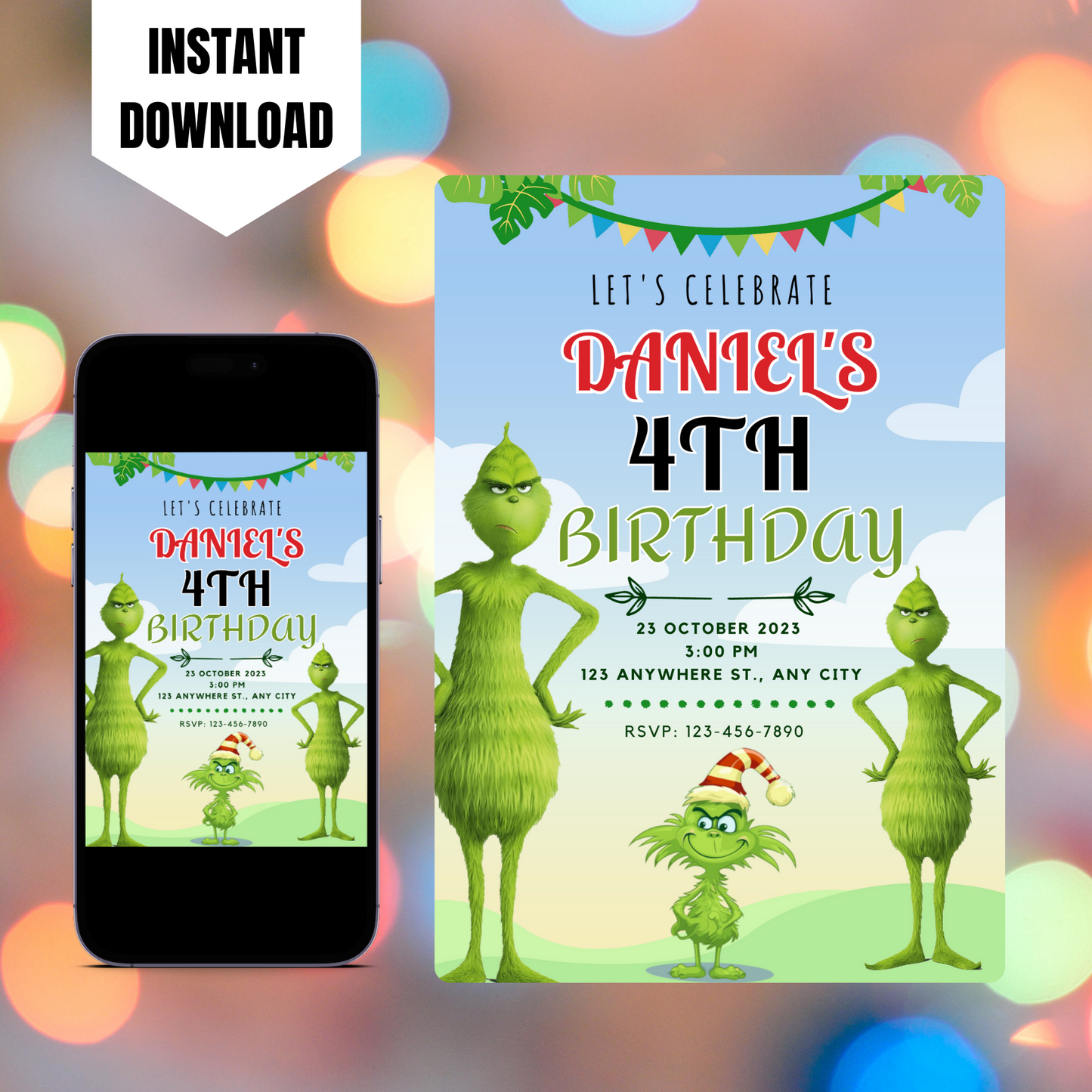 Grinch Birthday Invitation Template