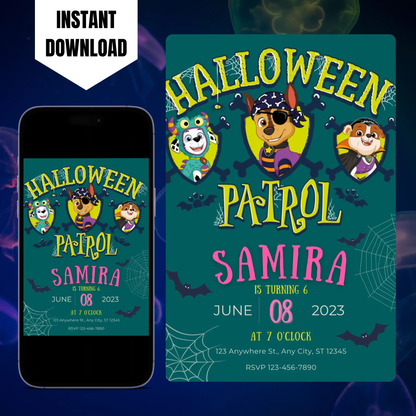 Paw Patrol Halloween Birthday Invitation Template CreativeRino