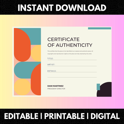Certificate of Authenticity Template | Authenticity Certificate CreativeRino