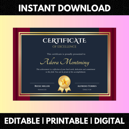 Certificate of Excellence Template | Excellence Certificate CreativeRino
