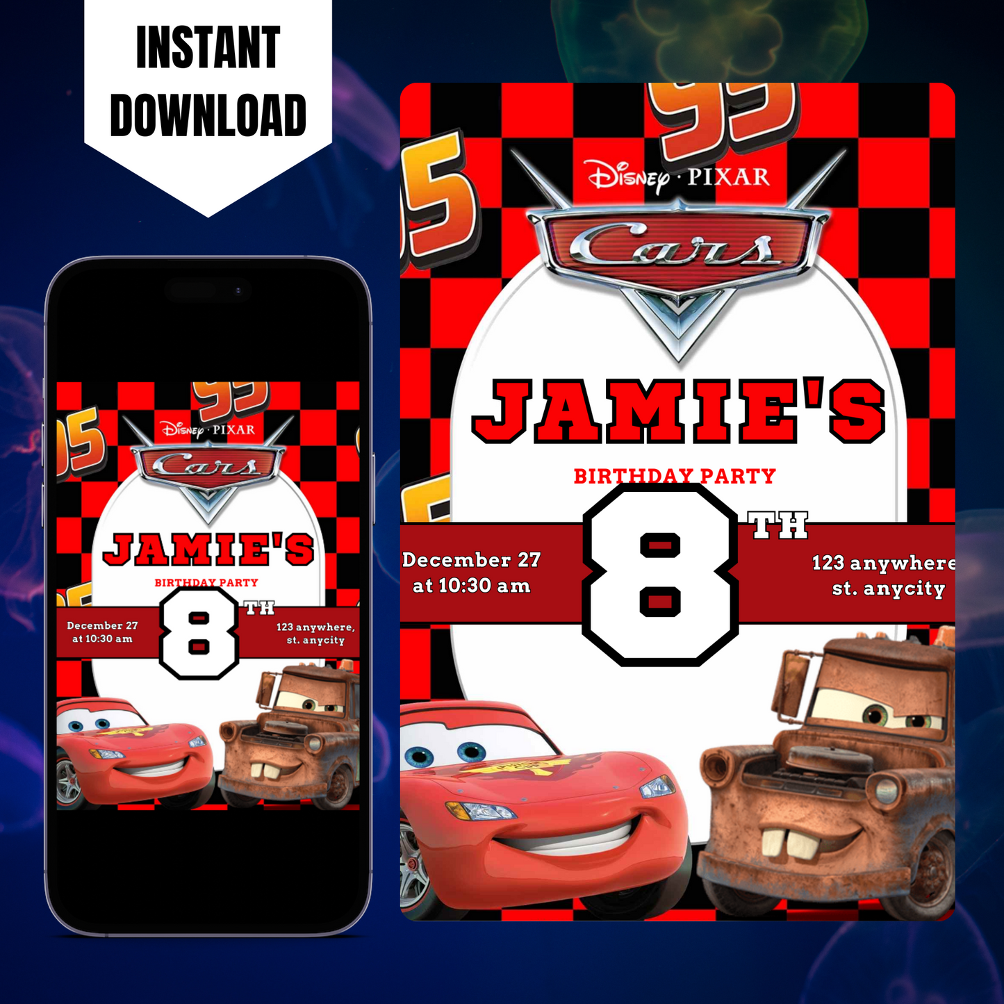 Lightning Mcqueen and Mater Cars Birthday Invitation Template