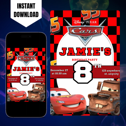Lightning Mcqueen and Mater Cars Birthday Invitation Template CreativeRino