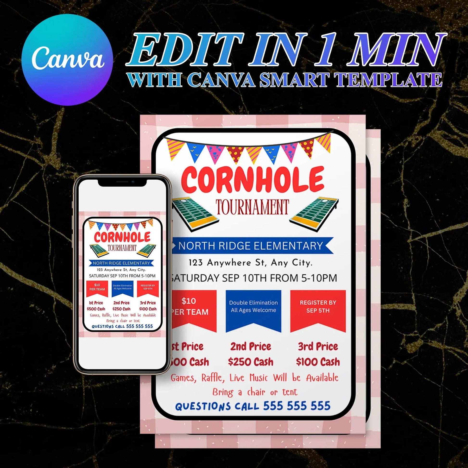 Corn Hole Tournament Flyer Template | Cornhole Tournament Fundraiser Flyer CreativeRino