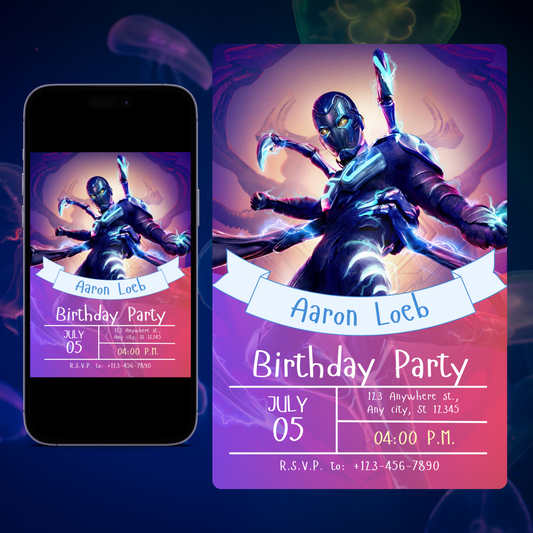 Blue Beetle Birthday Invitation Template