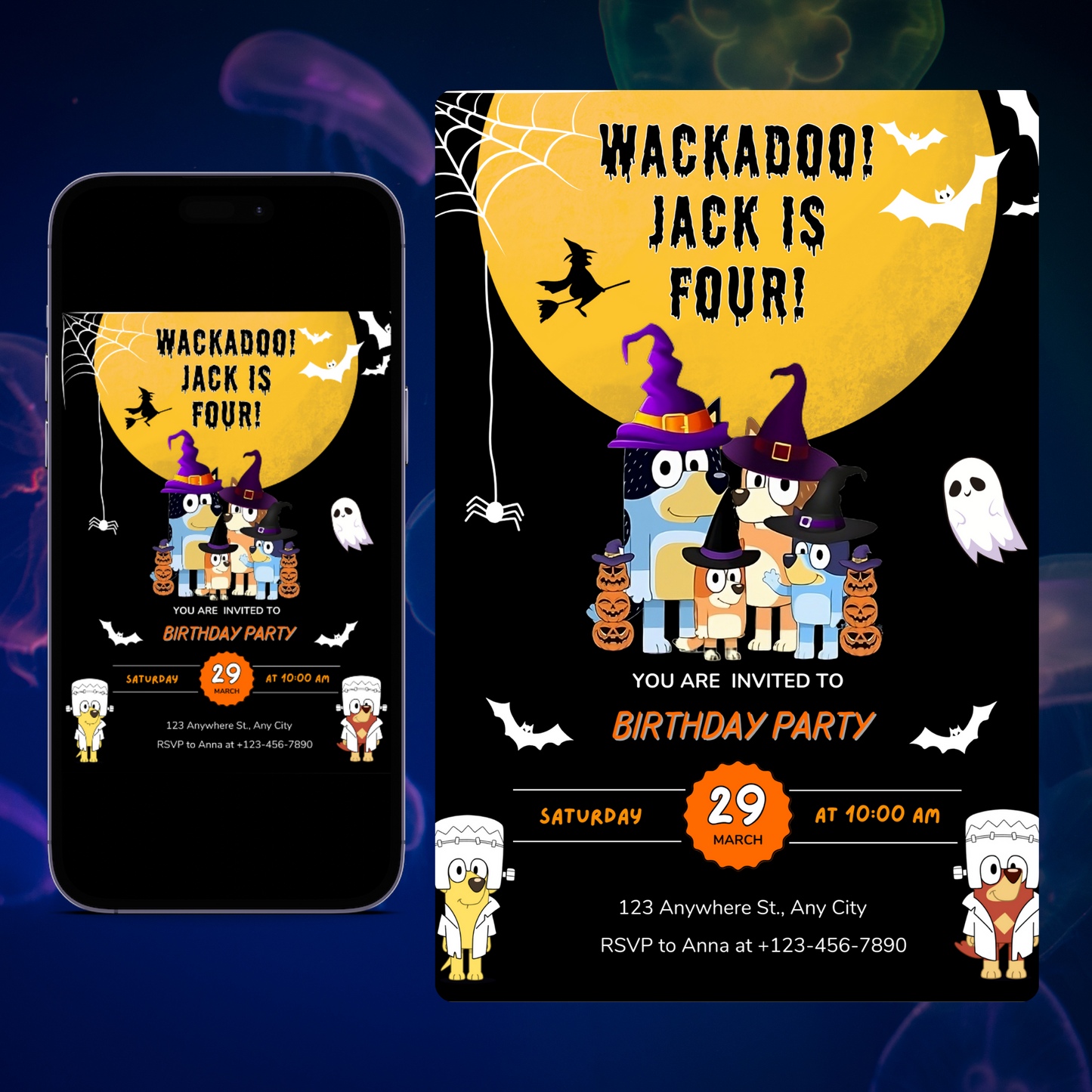 Bluey Halloween Birthday Invitation Template