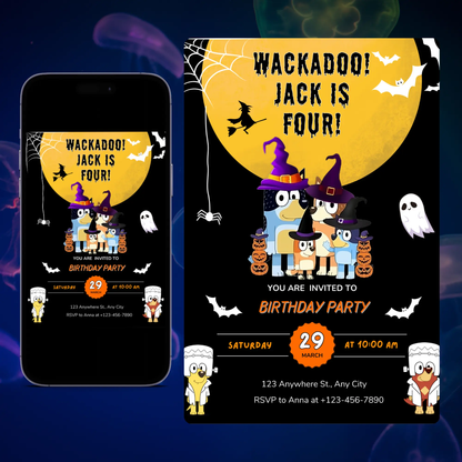 Bluey Halloween Birthday Invitation Template CreativeRino