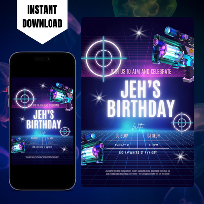 Laser Gun Birthday Invitation Template CreativeRino