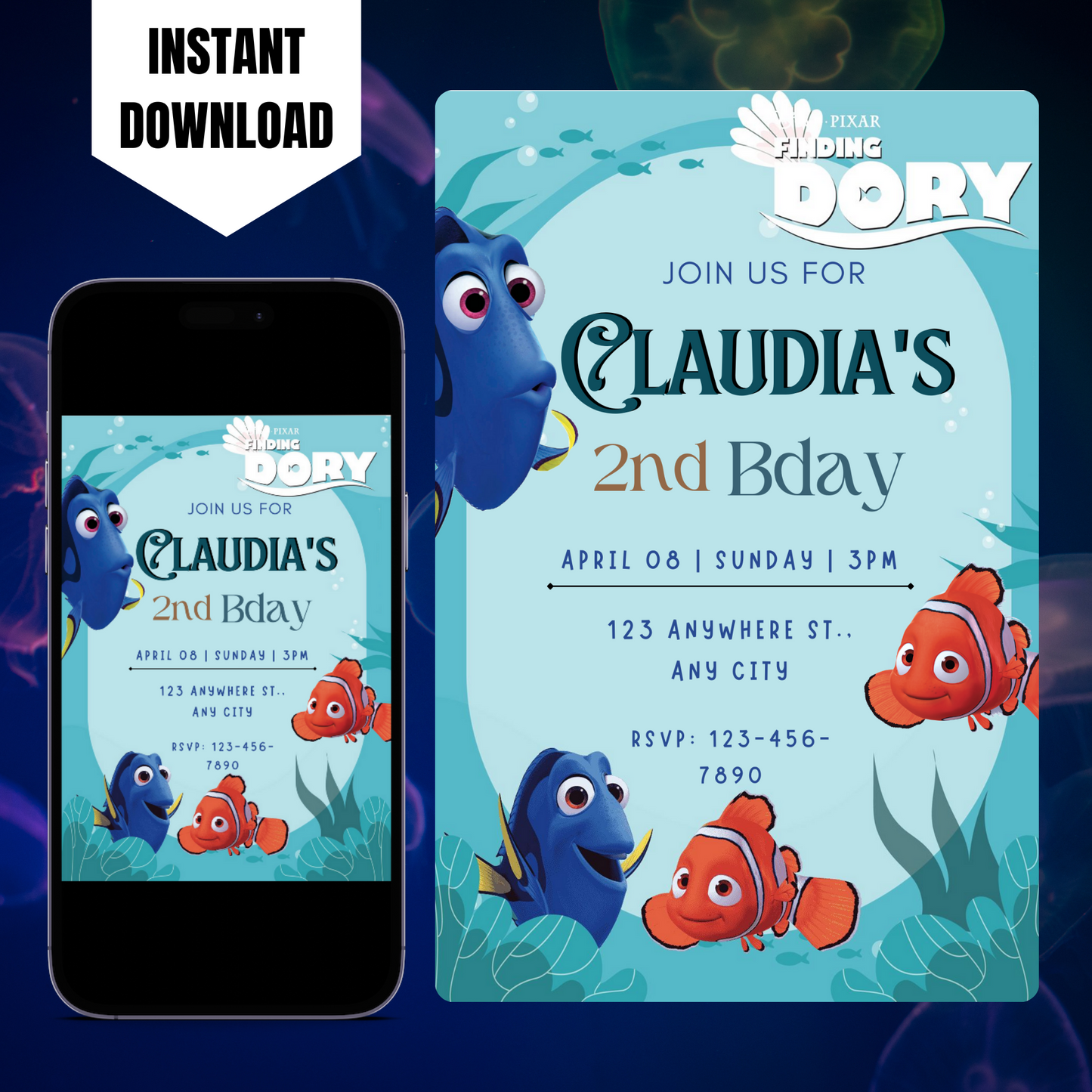 Finding Dory Birthday Invitation Template