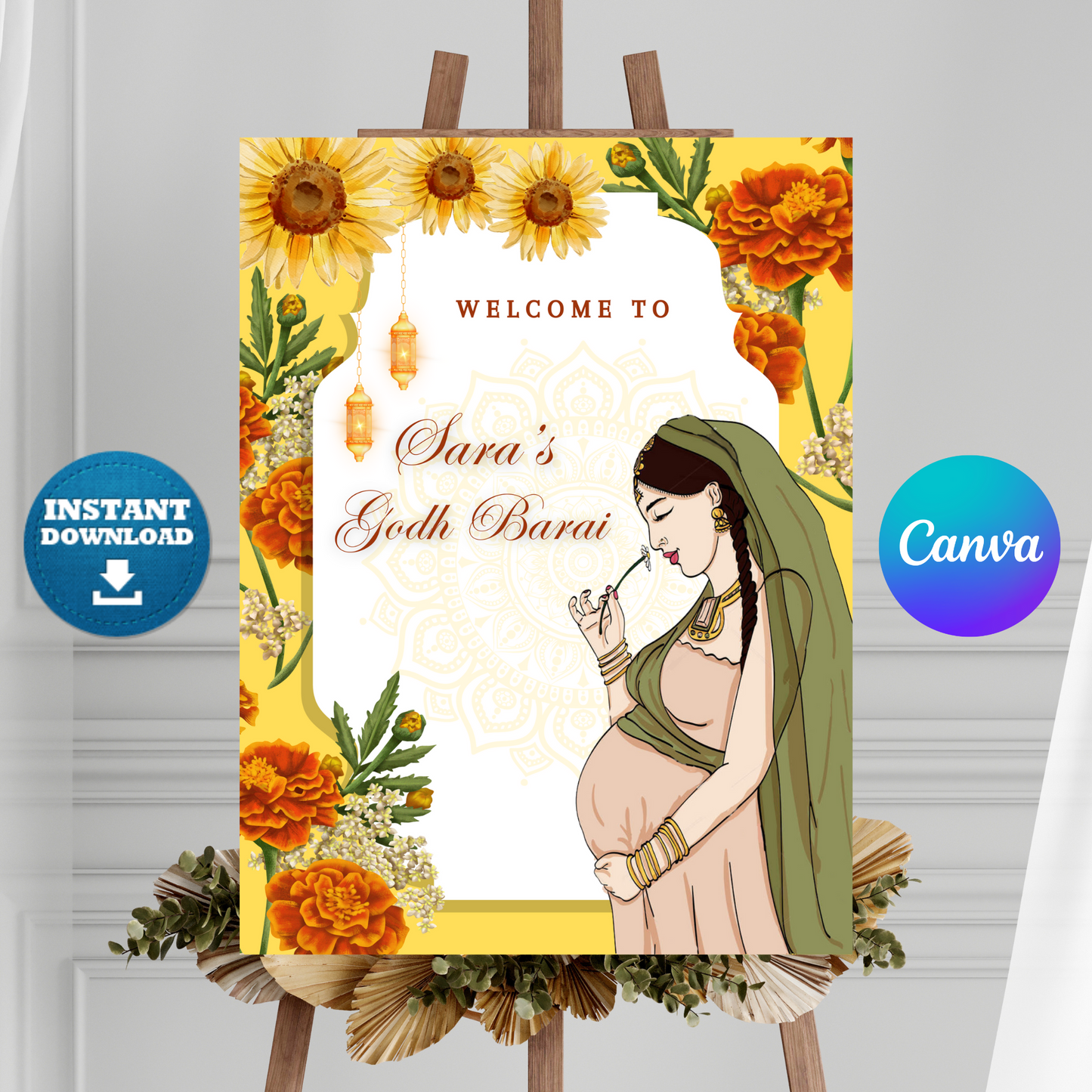 Godh Bharai Ceremony Sign Template | Indian Baby Shower Welcome Sign