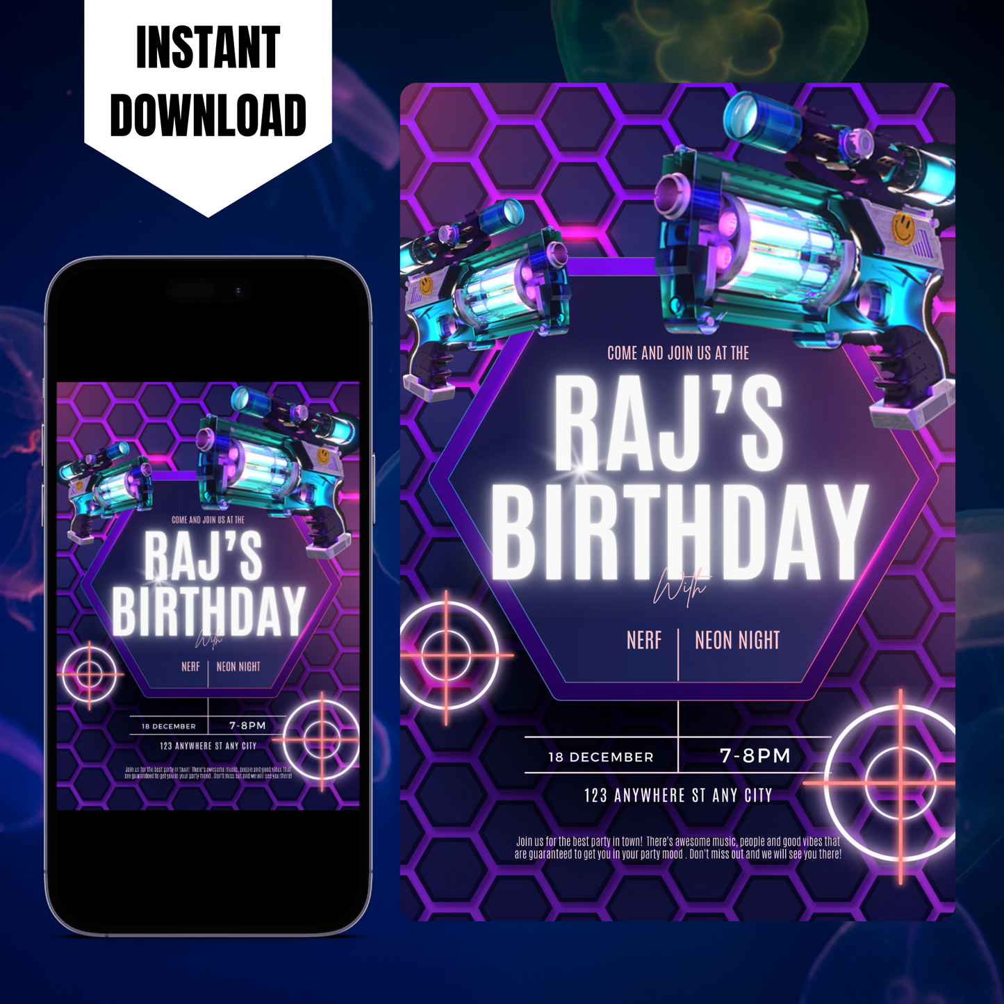 Nerf Dart Gun Birthday Invitation Template