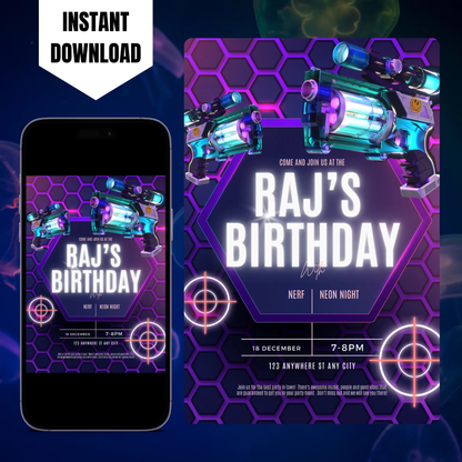 Nerf Dart Gun Birthday Invitation Template CreativeRino