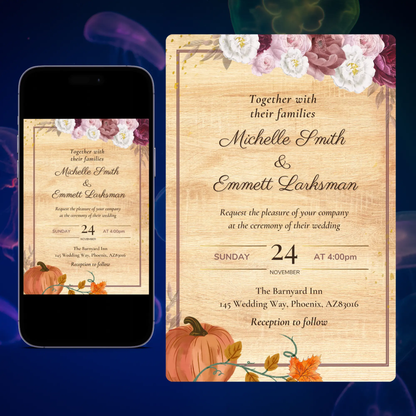 Fall Pumpkin Terracotta Wedding Invitation Template CreativeRino