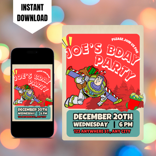 Buzz Lightyear Christmas Birthday Invitation Template | Toy Story Invite