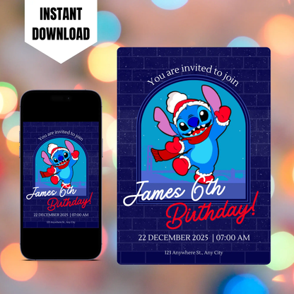 Stitch Christmas Birthday Invitation Template CreativeRino