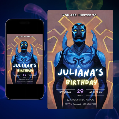 Blue Beetle Birthday Invitation Template CreativeRino