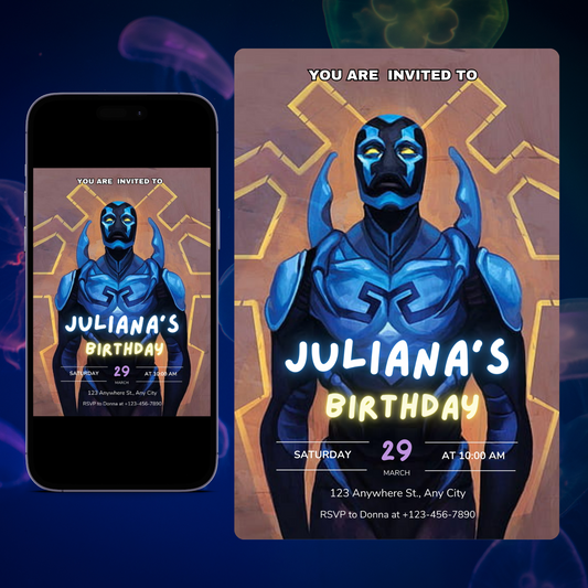 Blue Beetle Birthday Invitation Template