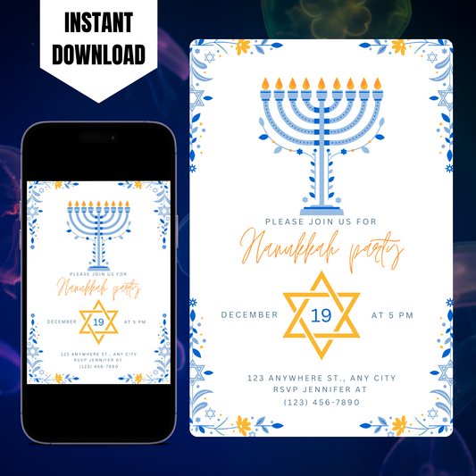 Hanukkah Invitation Template | Hanukkah Celebration Party Invite