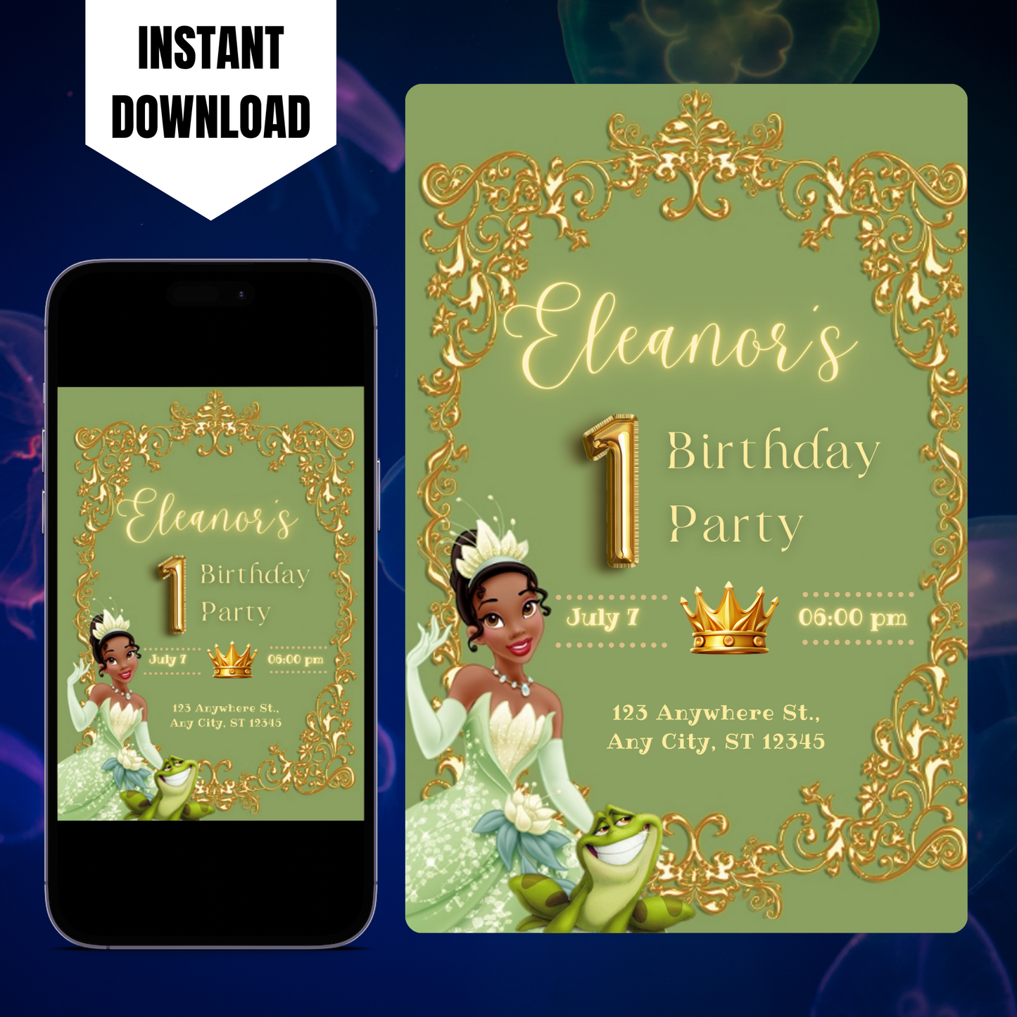 Princess Tiana Birthday Invitation Template