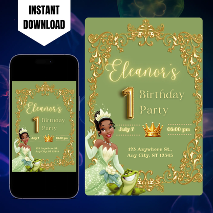 Princess Tiana Birthday Invitation Template CreativeRino