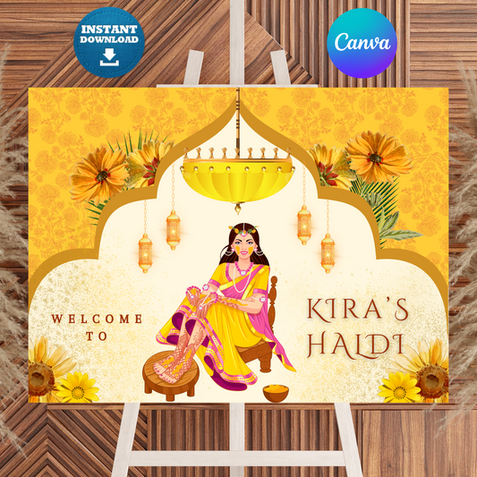 Maiyan Pithi Haldi Sign Template | Indian Wedding Welcome Sign