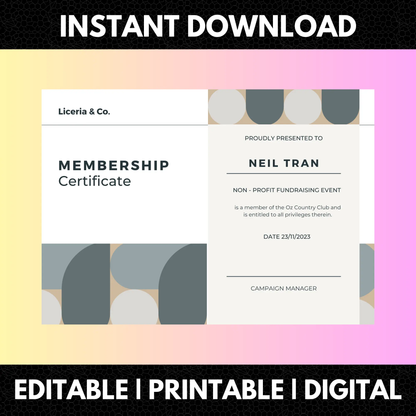 Certificate of Membership Template | Membership Certificate CreativeRino