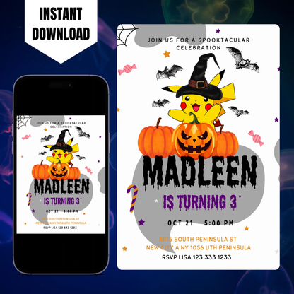 Pokemon Birthday Halloween Party Invitation Template CreativeRino