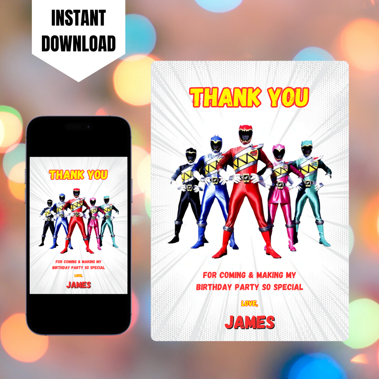 Power Rangers Thank You Card Template