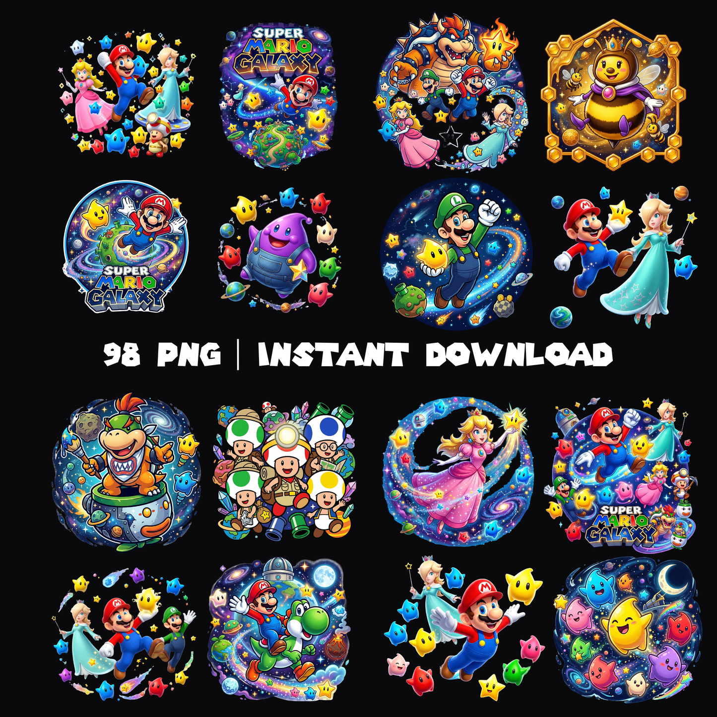 Super Mario Galaxy PNG | Mario Space Theme Clipart | Prncess Rosaline Peach Yoshi Luigi CreativeRino
