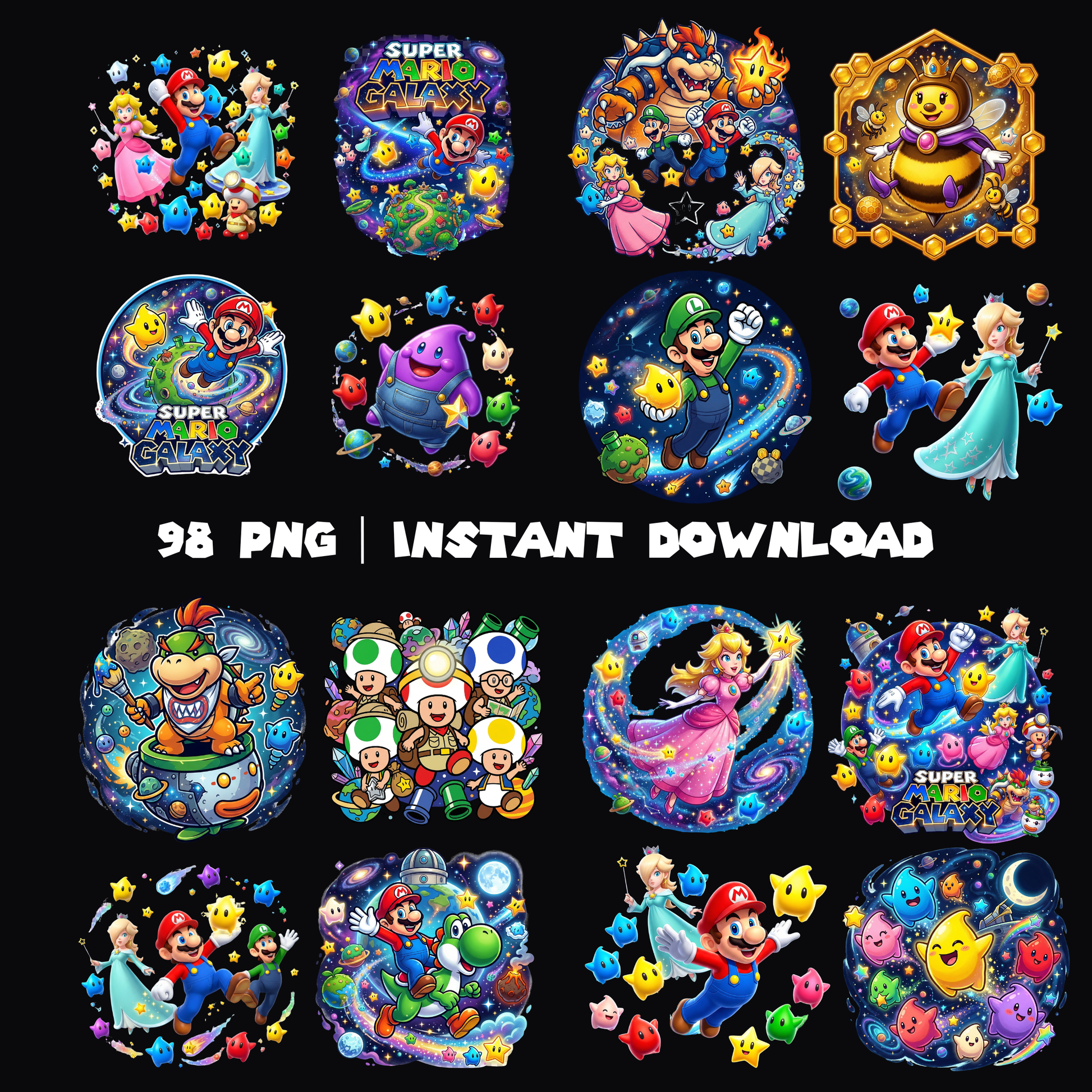 Super Mario Galaxy PNG | Mario Space Theme Clipart | Prncess Rosaline Peach Yoshi Luigi CreativeRino