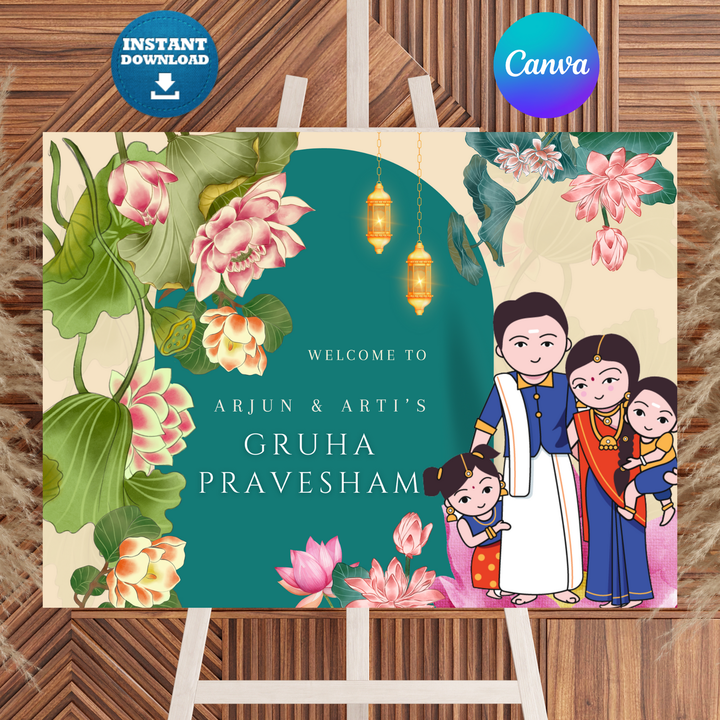 Gruhapravesham Welcome Sign Template | Indian Housewarming Welcome Sign