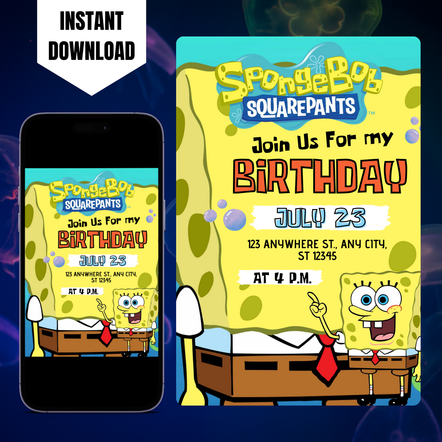 SpongeBob SquarePants Birthday Invitation Template